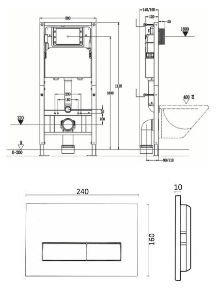 Инсталляция для подвесного унитаза Agger ACC500+APB0288 клавиша смыва белый глянец
